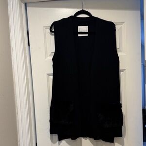 Linda Richard’s Black Sleeveless Vest with rabbit Fur Pockets